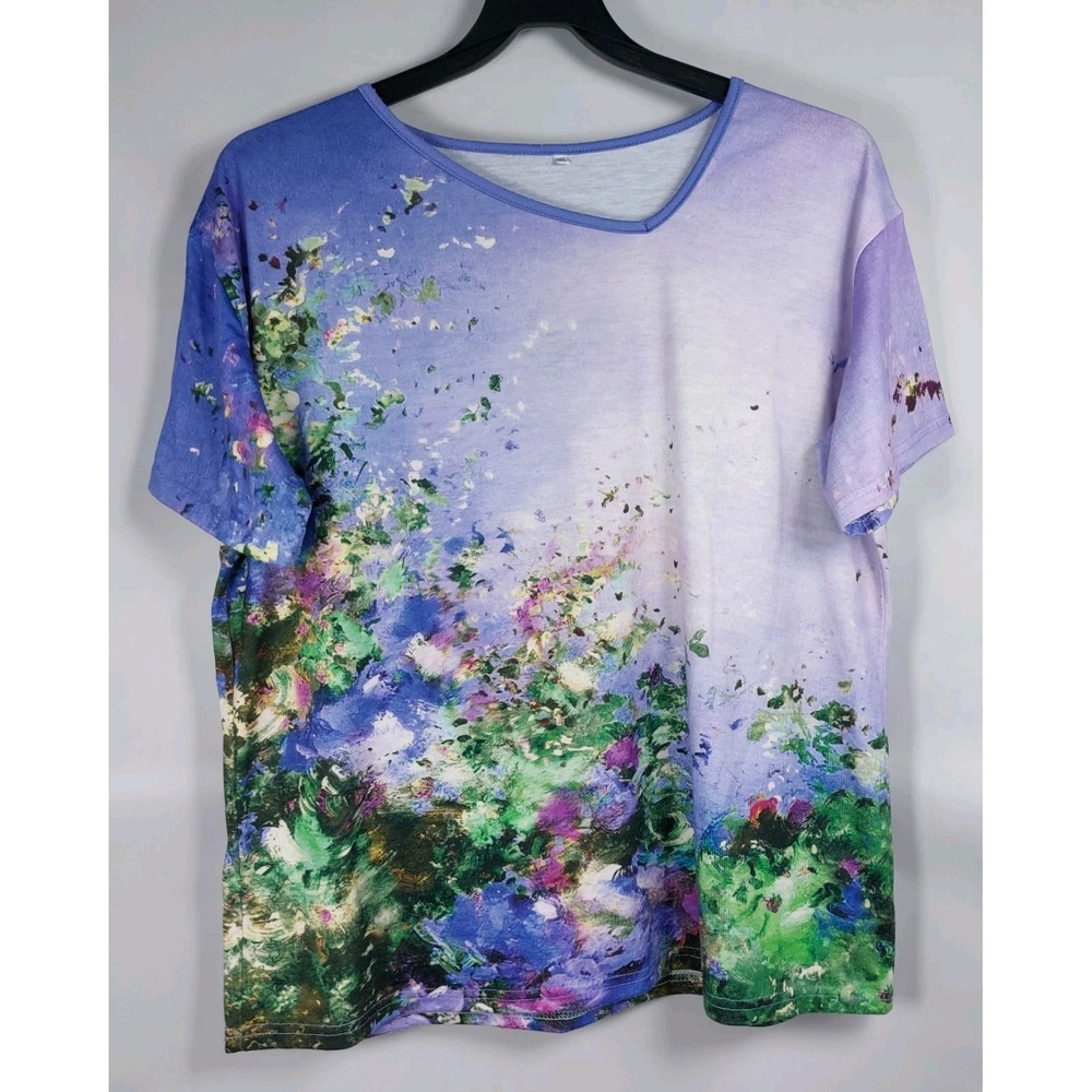 Temu Floral Jersey Short Sleeve Tshirt Womens 3XL (Fits 2X) Soft Purple